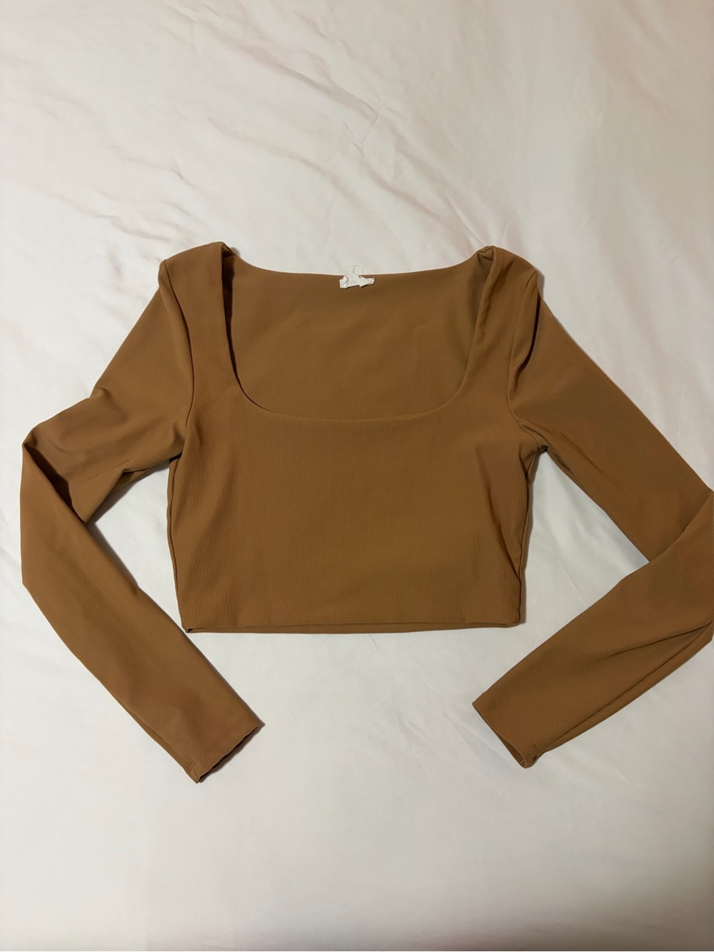 Cotton On Square Neck Long Sleeve Crop Top - Caramel Brown